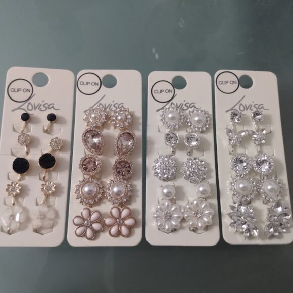 LOVISA 5pc LOT Flower/Round/Clear Crystal Pearl Clip On Earrings Set**NEW! - Picture 4 of 9